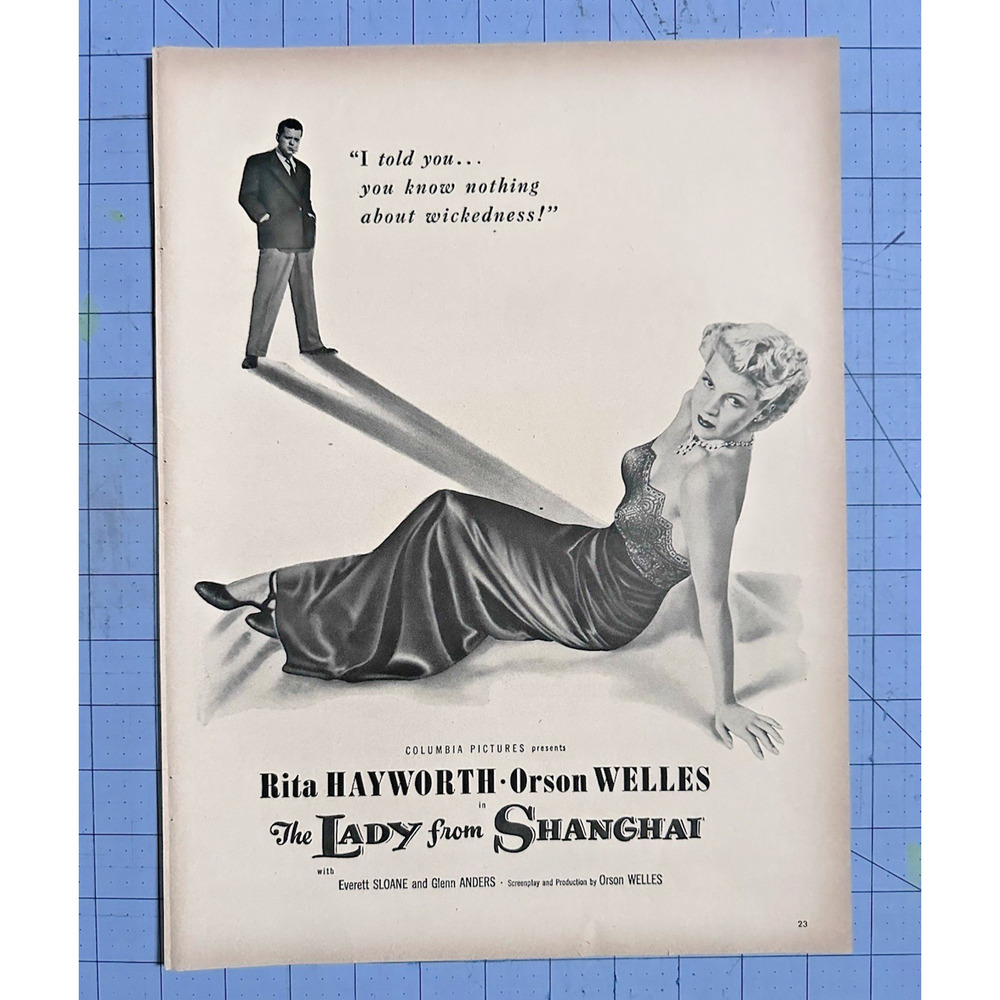 1948 Movie The Lady From Shanghai Rita Hayworth Orson Welles Vintage Print Ad